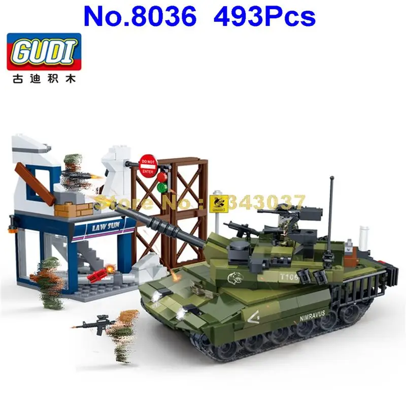 

gudi 8036 493pcs military tank soldier weapon building blocks 3 figures Toy