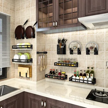 

1Pc Multi Functional Kitchen Storage Rack Wall Hanging Rack Storage Tools Kitchen Items Organizer Black (1 Pair of U Hanging Hoo