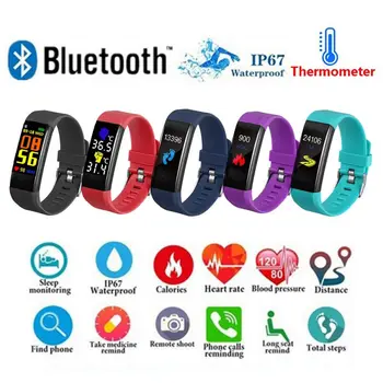 

ID115plus Smart Watch Wristbands Therometer 24H Measurement Heart Rate Fintess Tracker Smart Bands For Andorid IOS Phone