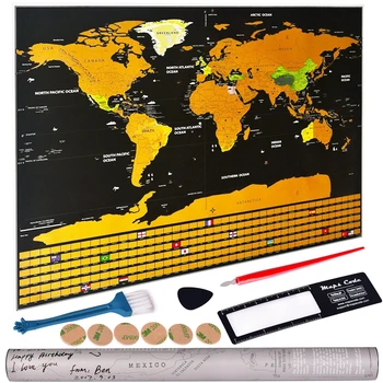 

Large Size Scratch Off World Travel Map Premium Personalized Wall Sticker Poster All Country Flags Gift Package For Travelers