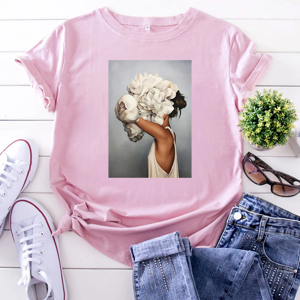 T Shirt Woman Flovers Girl Painting Personality Women'S T Shirts Vintage Casual Tshirts For Women Crewneck Hip Hop Women Shirt
