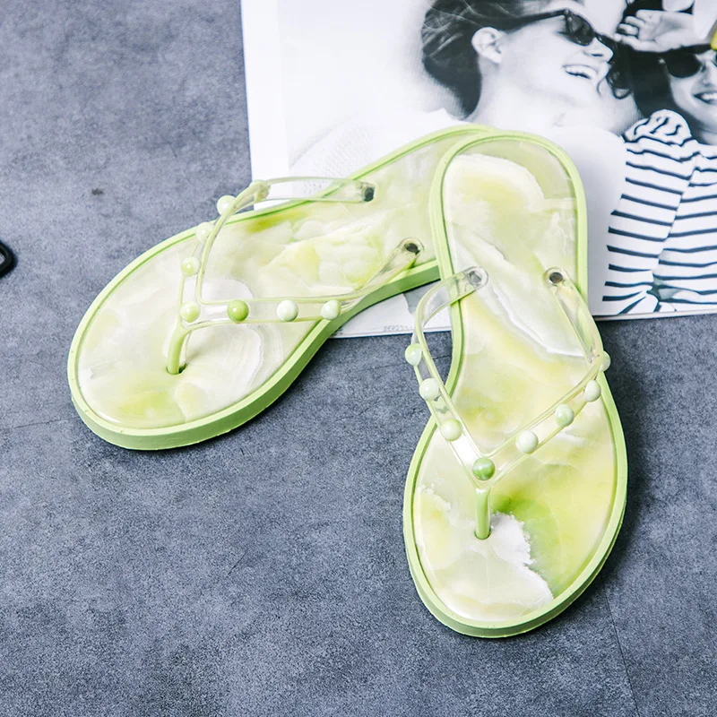 

New Style INS-Style Marble Decorative Pattern Agate Ladies' Flip Flops Europe And America WOMEN'S Shoes Versatile Flat Outer Wea