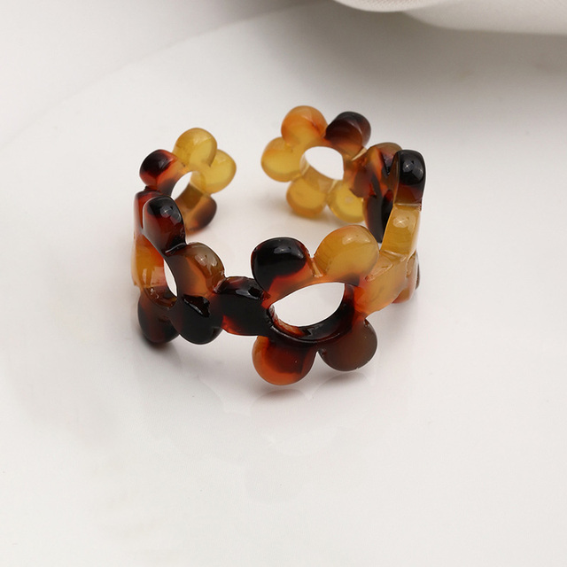 Adjustable Acetic Acid Flower Rings for Women Lady Personality Leopard Acrylic Opening Ring Finger Jewelry Gift