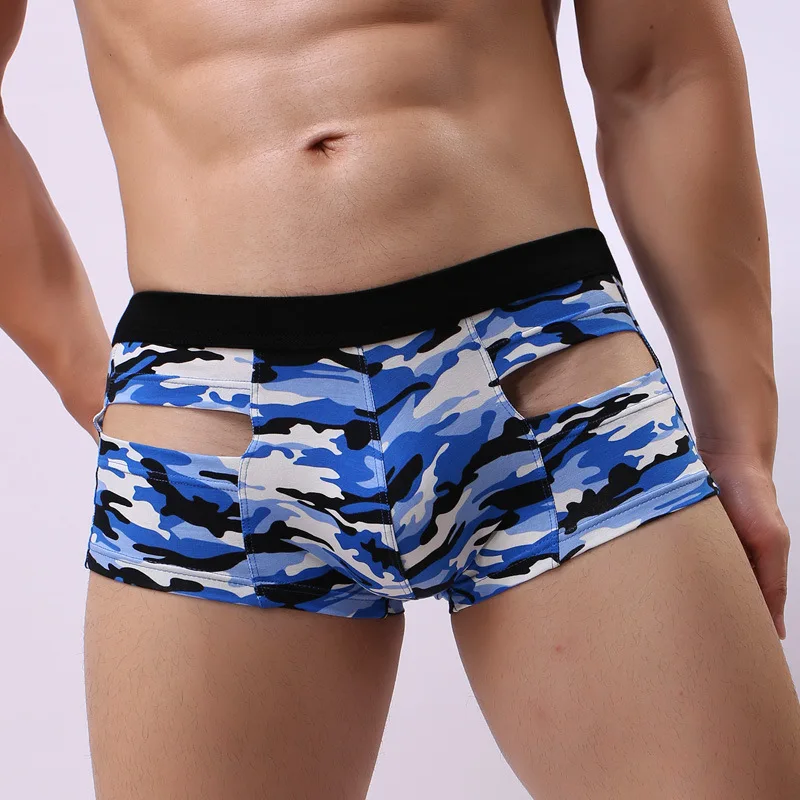 Mens Underwear Boxer Penis Pouch Camouflage Hollow Men Boxers Breathable Hole Slips Low Rise Panties Underpants