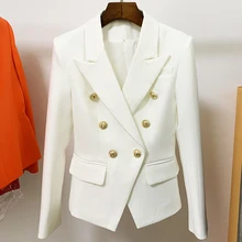 Chaqueta de estilo estrella de pasarela para mujer, Blazer de doble botonadura con botones dorados, a la moda, OuterwearS 5XL