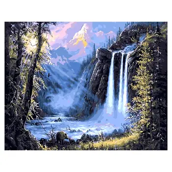 

Paint For Adults and Kids DIY Oil Painting Kits Pre-Printed Canvas Beautiful Wat D08F