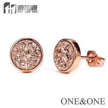 

EYIKA Hot Sale Trend crystal Women Jewelry Natural Druzy Stud Earring Round 6mm Rose Gold Earring opal drusy for Women/Girl