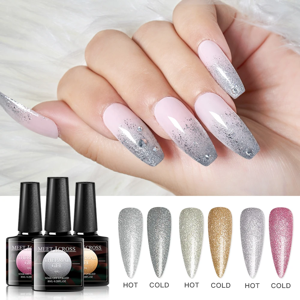 

MEET ACROSS Thermal Color Changing Gel 8ml Platinum Temperature Color Changing Soak Off UV LED Nail Gel Varnish Nail Art Design