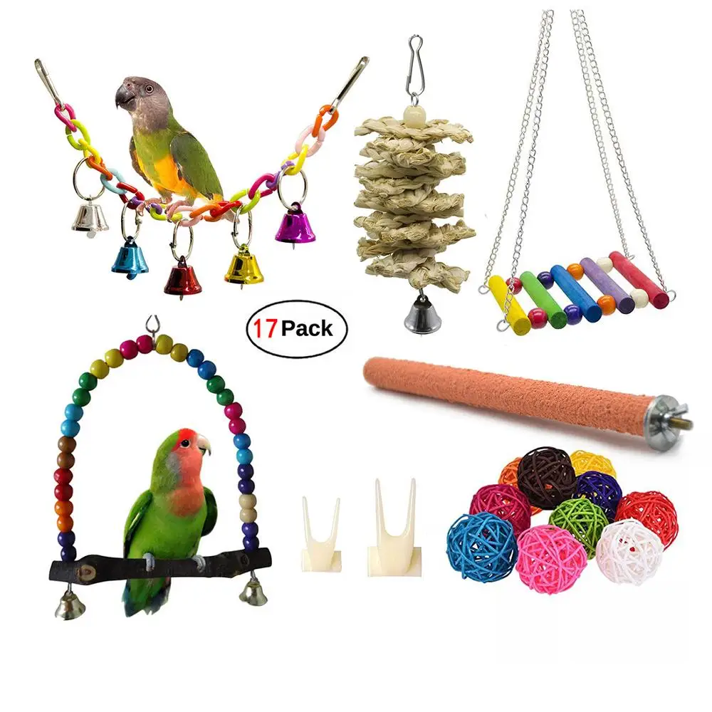 

17 Packs Parrot Toys Bird Toys Swing Chewing Toys - Hanging Bell Birds Cage Toys