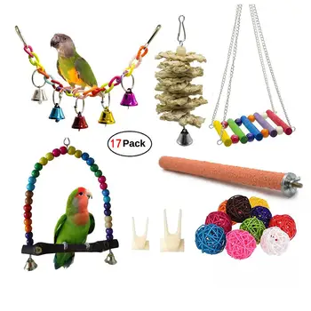 

17 Packs Parrot Toys Bird Toys Swing Chewing Toys - Hanging Bell Birds Cage Toys