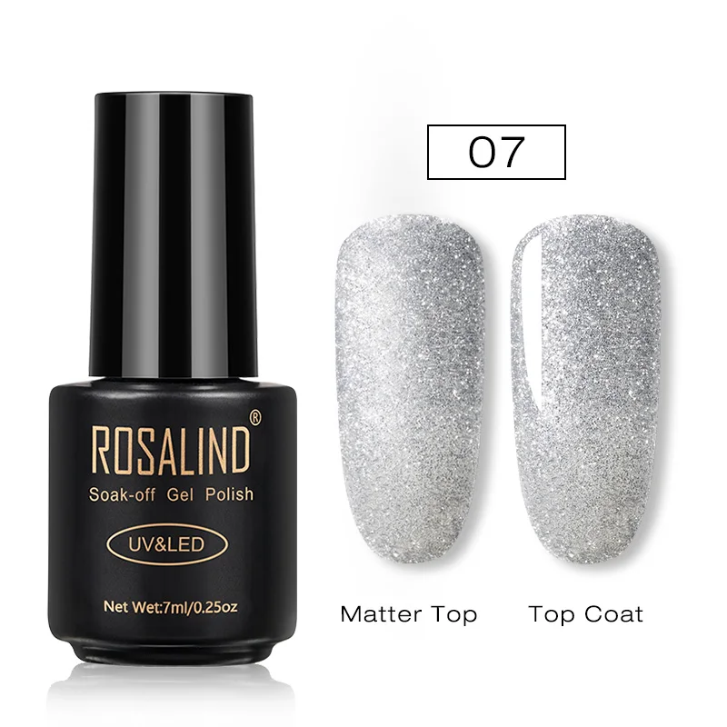 Sliver 07 ROSALIND, УФ гель для ногтей, гибридный Набор лаков, маникюрный лак для ногтей, матовый топ, полуперманентный, чистый, базовый, верхний слой, геллак, 7 мл - Цвет: Sliver 07
