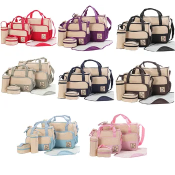 

Multifunctional Waterproof Large Capacity Washable Travel Tote Stylish Diaper Bag Set 5 Pieces