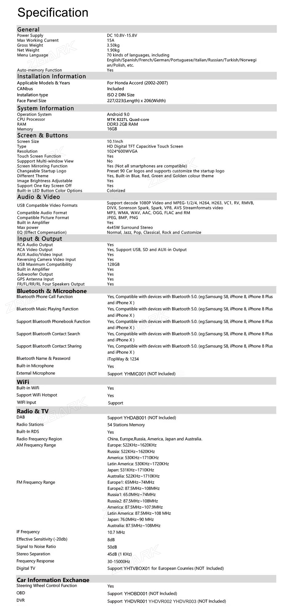 Best 10.1 inch Android 9.0 Car Stereo Radio Player WIFI OBD DAB RDS GPS for Honda Accord 2002 2003 2004 2005 2006 2007 NO DVD YHYGMA2 17