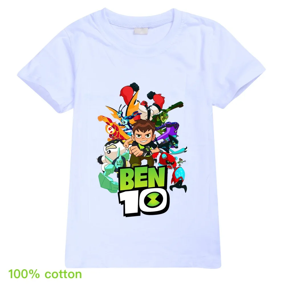 Ben10/Одежда для маленьких мальчиков с круглым вырезом и рисунком; модные хлопковые топы для девочек; новогодние майки унисекс в европейском и американском стиле; Новинка - Цвет: Белый