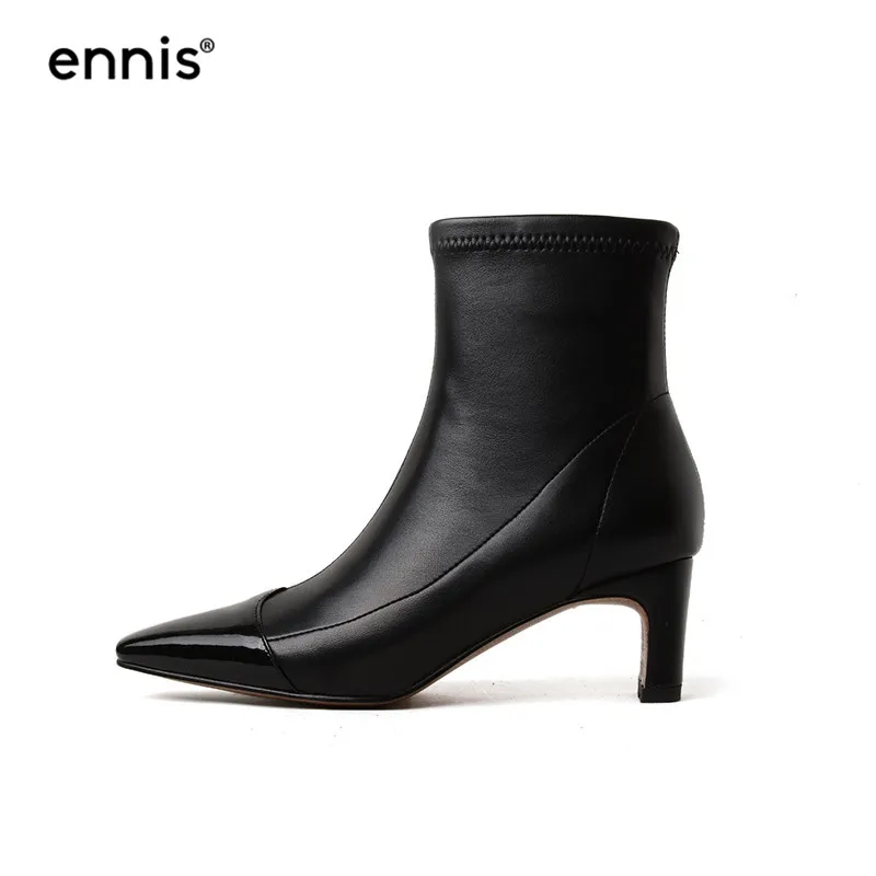 

ENNIS 2019 Autumn Winter Ankle Boots Female Pointed Toe Women Boots High Heels Ladies Boots Stretch Shoes Fashion Black A9299
