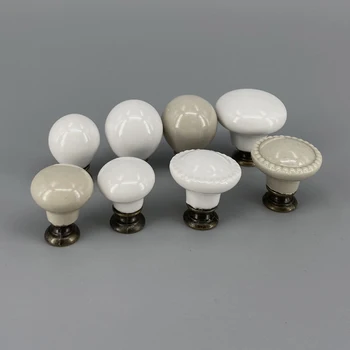 1x White Grey Ceramic Kitchen Cabinet Knobs Kids Wardrobe Handles Furniture Bedroom Dresser Drawers Pulls Simple