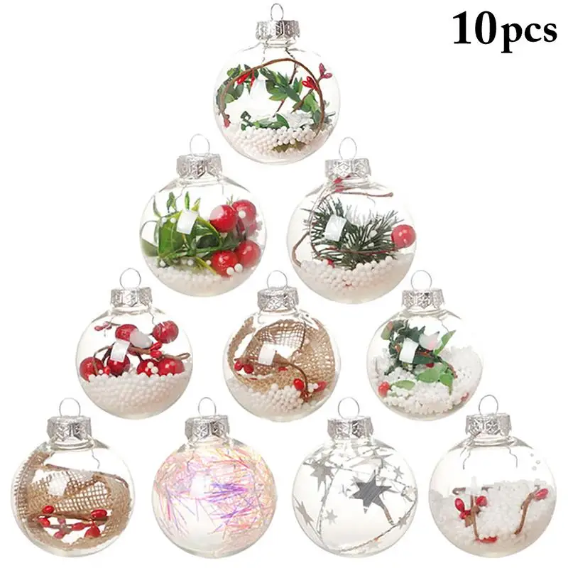 

10Pcs Christmas Hanging Ball Decor Plastic Xmas Ball Ornaments Party Supplies Photography Props Xmas Tree Decor Accessories