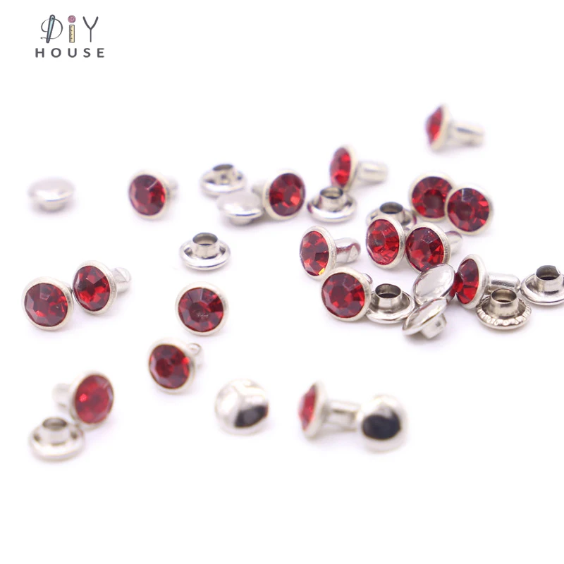 30-100Sets 6mm Color Crystal Trim Rhinestone Garment Rivets Diamante Studs DIY Crafts Leather Bag Decor Spikes Glass Drill Nail