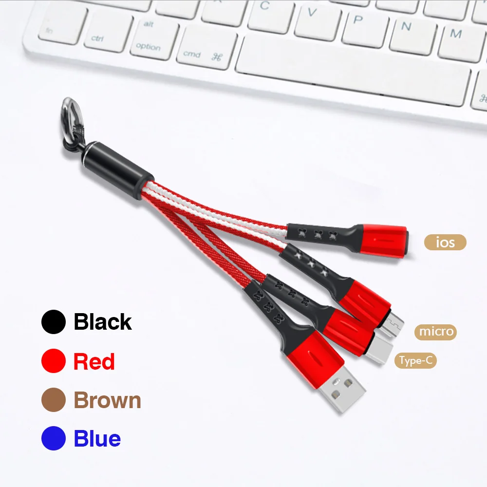 

FBYEG Mini 3 in 1 USB Cable Portable short Micro USB Type C Multi Charger Cable For Xiaomi Huawei iPhone fast charging