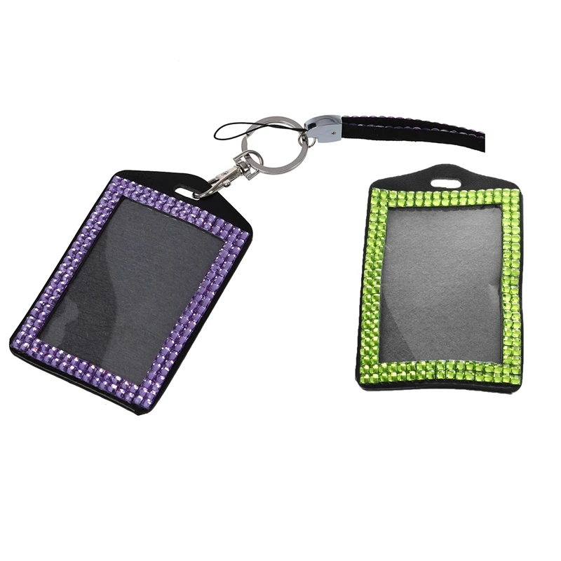 2 шт Rhinestone Bling Crystal пользовательский ремешок вертикальный держатель удостоверения личности(светло-зеленый и светло-фиолетовый