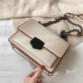 

Fashion Crocodile pattern Crossbody bag 2019 New High Quality Leather Women's Designer Handbag Lock Chain Shoulder Messenger