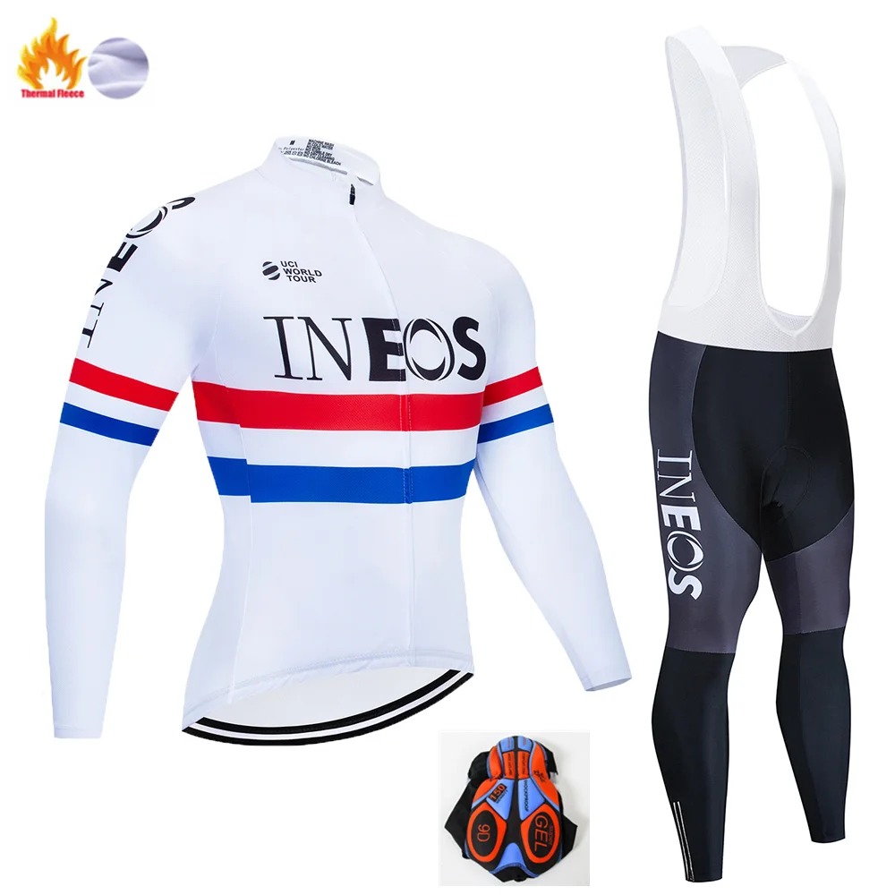 Белая команда INEOS велосипедная Джерси 9D велосипедные штаны Ropa Ciclismo мужские зимние термо флис pro трикотаж для велосипедистов одежда - Цвет: Winter suit