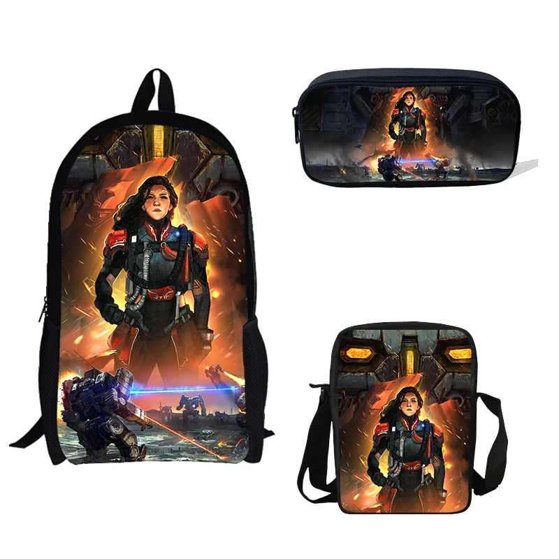 

3Pcs/set Children School Bags for Teenage Girls Game Battletech Printing Notebook Boys Primary School Supplise Pen Box