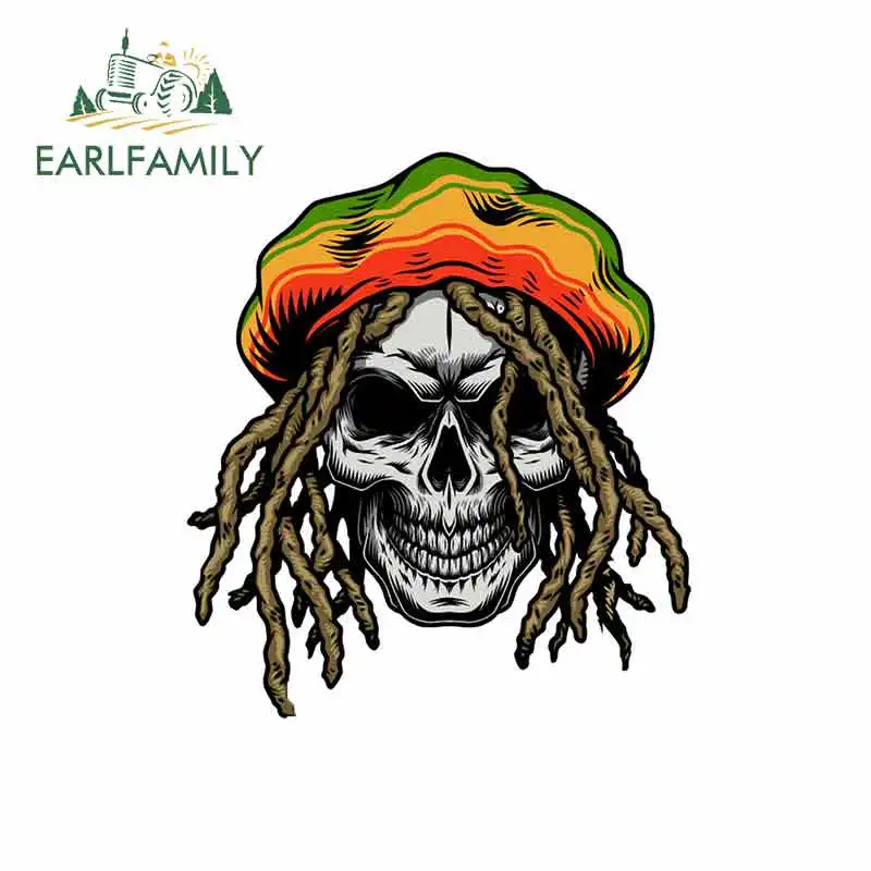 

EARLFAMILY 13cm x 11.5cm for Rastafarian Skull Car Stickers JDM Vinyl Air Conditioner RV VAN Fine Decal Car Accessories Graphics