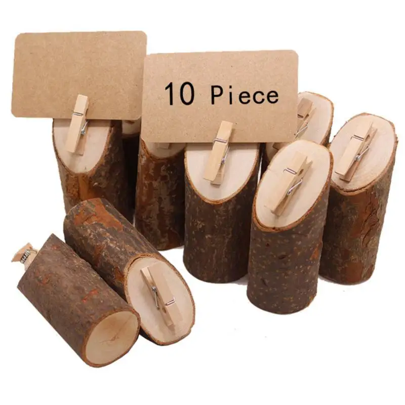 

10pcs DIY Wooden Place Card Holders Wedding Party Round Cylinder Base Clip Ornament