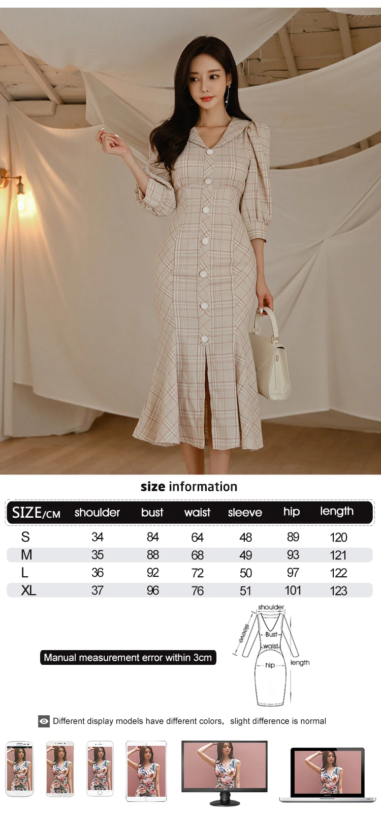 Fashion women new arrival elegant ruffles cute formal dress vintage party sexy slim plaid fresh cute lovely trumpet dress