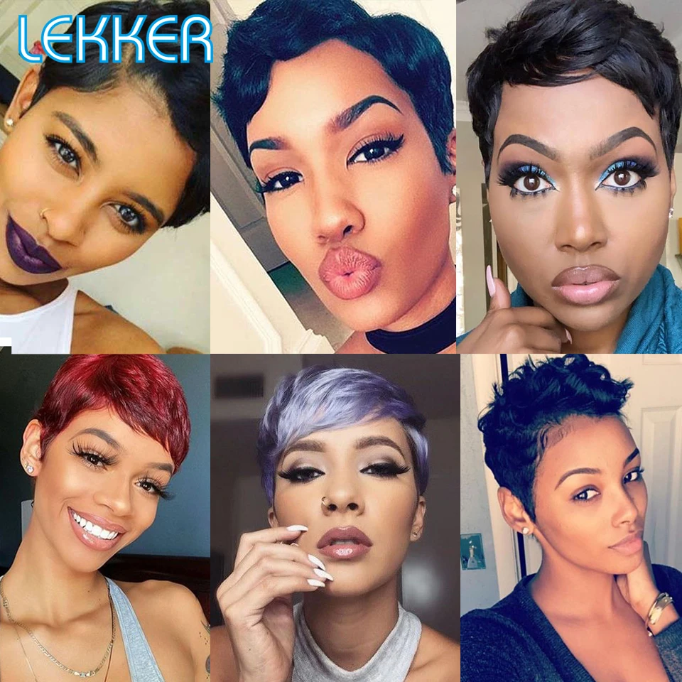 Lekker Short Pixie Bob T Part Lace Human Hair Wig For Women Natural Pre Plucked Glueless Ombre Burgundy Brazilian Remy 613 Wigs