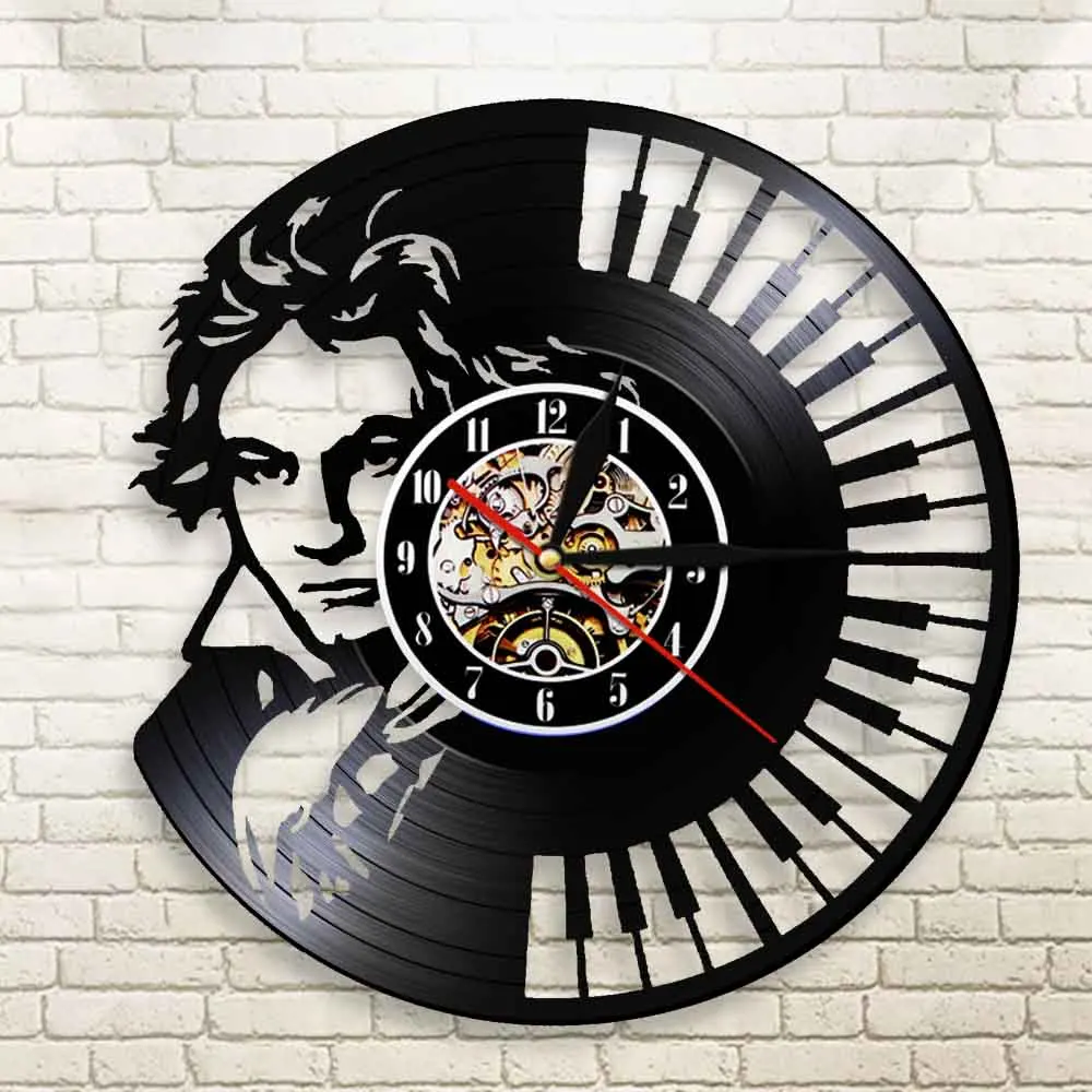 Настенные часы Beethoven для портретного искусства на фортепианной клавиатуре, винтажные настенные часы с виниловой записью, симфония, классический подарок для любителей музыки