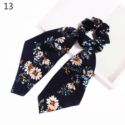 0000013 Ponytail scrunchie hair ties Scarf Elastic Hair Rope for Women Hair Bow Ties Scrunchies Hair Bands Flower Print Ribbon Hairbands - Цвет: 0000013