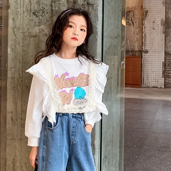

Original children's dress 2020 new girls autumn cartoon sweater children's lace long-sleeved bottoming shirt trend