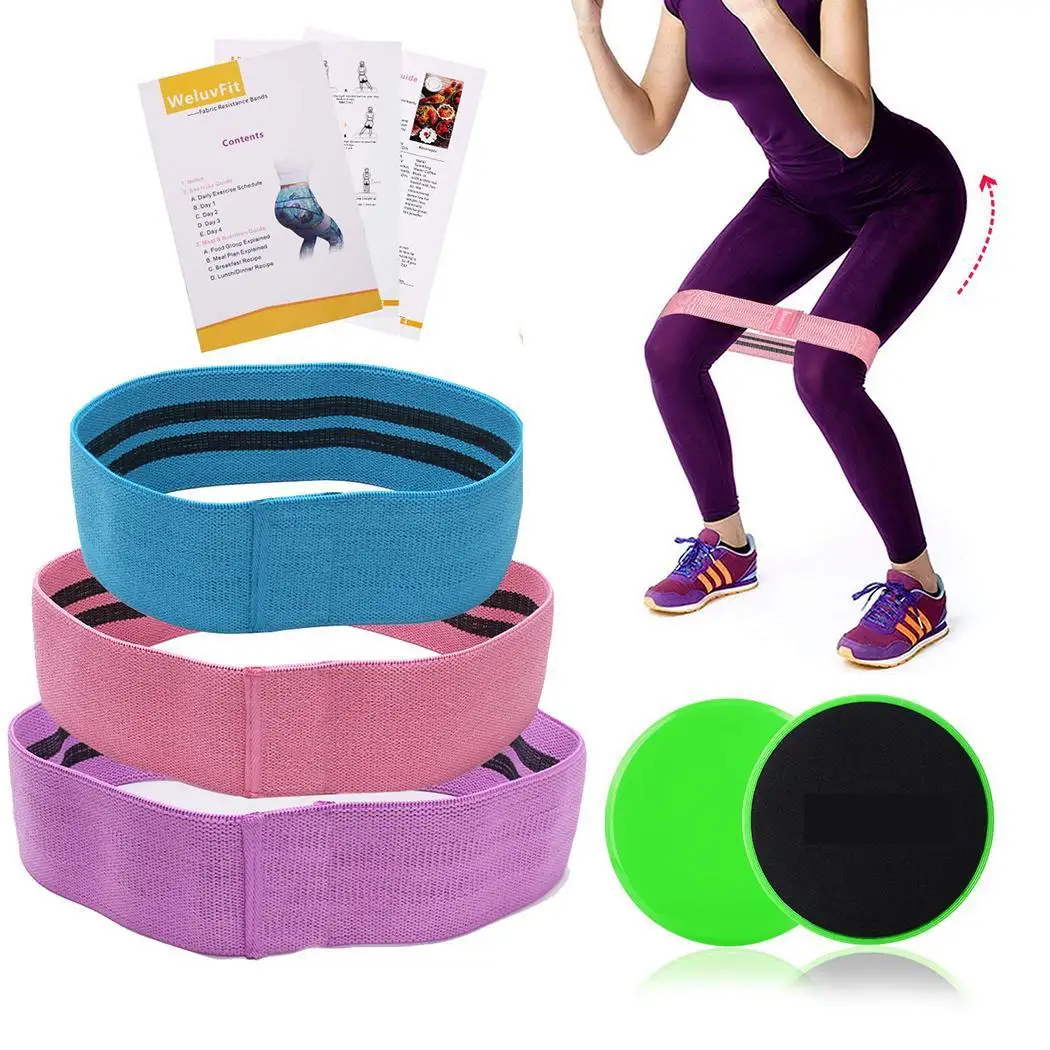 Fitness Resistance Workout Hip Exercise Bands Set 2 3 and Core with Sliders As Picture Home, Casual
