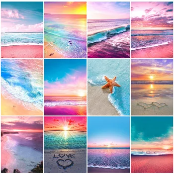 

HUACAN 5d Diamond Painting Seaside Full Square Diamond Art Embroidery Landscape Mosaic Cross Stitch Home Decoration