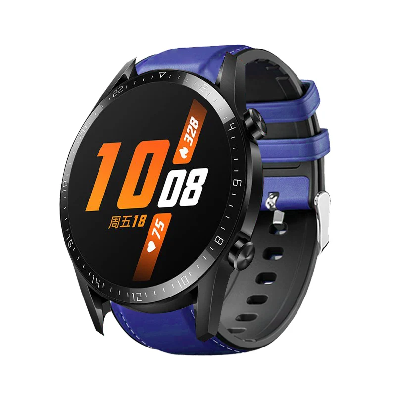 blue (only strap) Высококачественный ТПУ+ кожаный ремешок для часов huawei watch GT 2 46 мм/GT Active/huawei watch GT 2 pro браслет ремешок умные аксессуары - Цвет: blue (only strap)