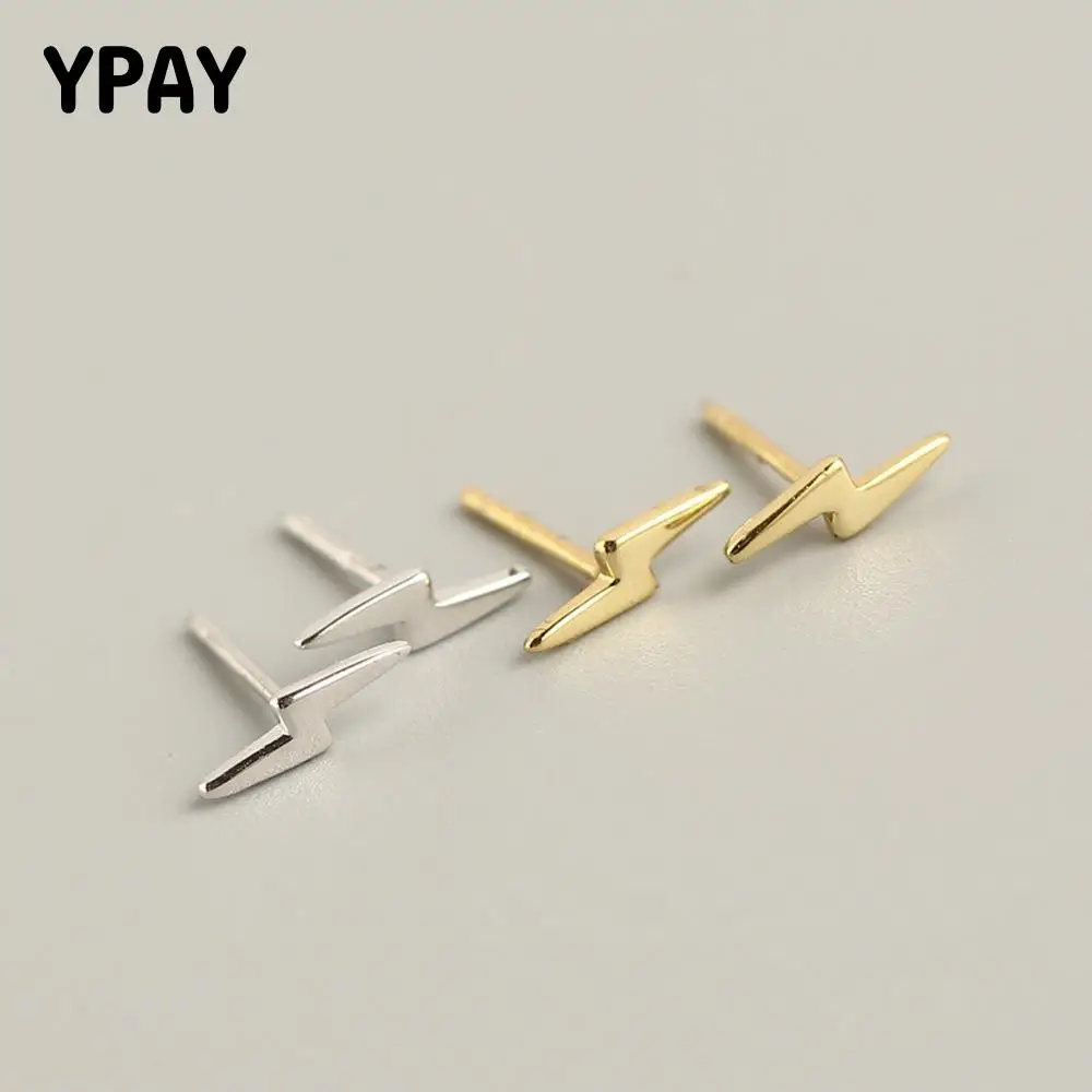 

YPAY 100% Real 925 Sterling Silver Brinco Earring Mini Small Lightning Stud Earrings for Women Fine Party Jewelry Gifts YME560