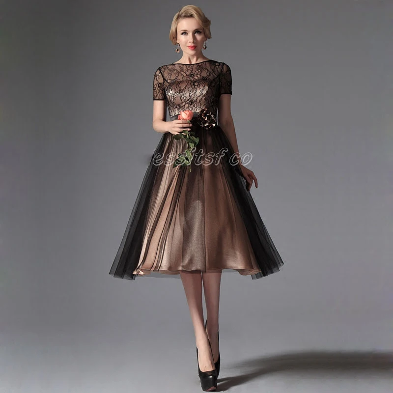 short Sleeve Prom sexy robe de soiree courte saree lace a-line cheap Evening party gown mother of the bride dresses