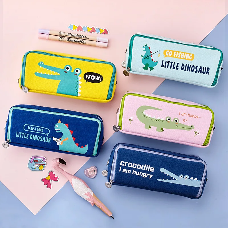 

Angoo Dinosaur and Crocodile Pen Case Pencil Bag 3 layer Canvas Cartoon Storage Case Pouch Organizer for Stationery School A6879