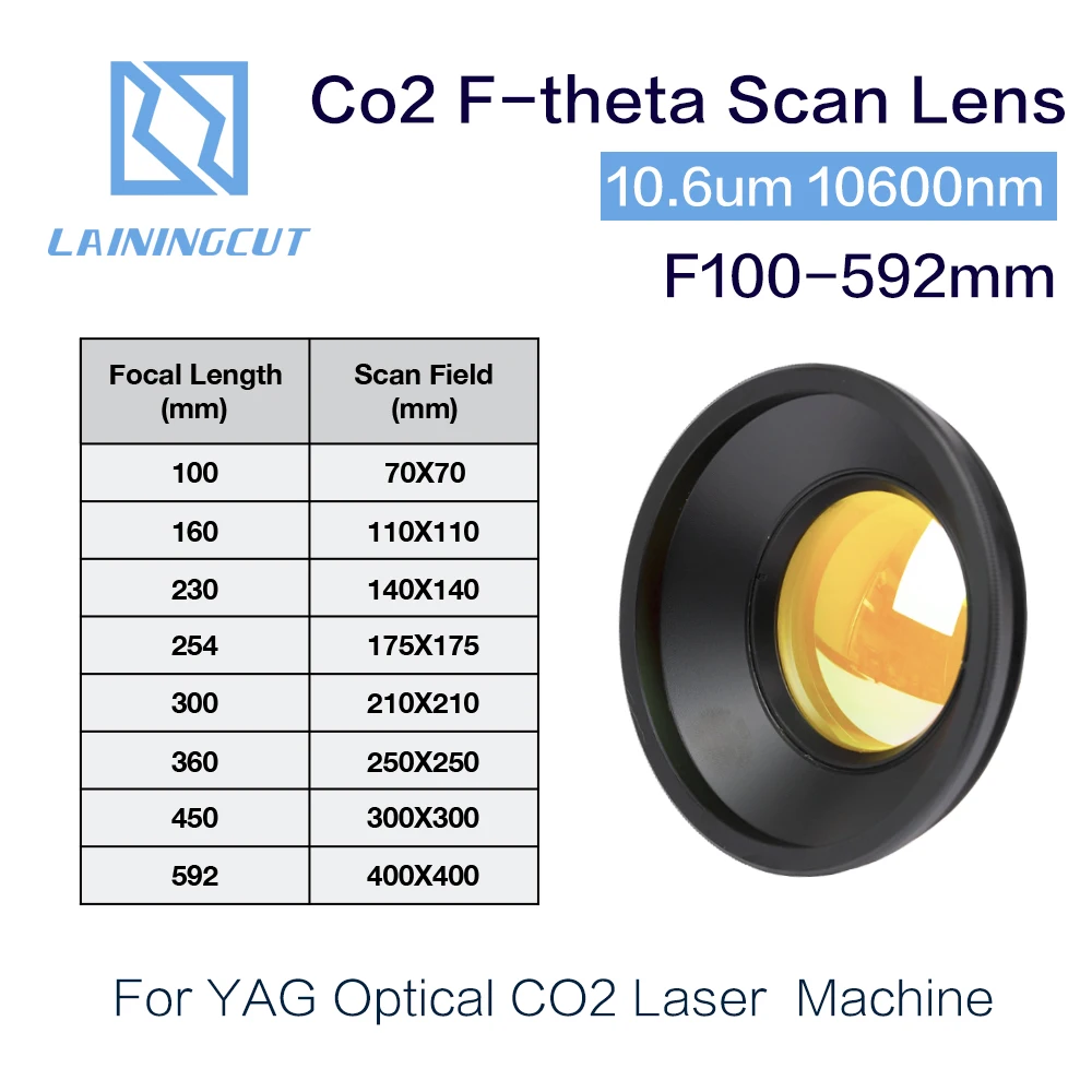 

High Quality F-theta Scan Field Lens 10600nm 70x70 -400x400 F100-592mm For Co2 Optical Laser Marking Machie part Wholesale
