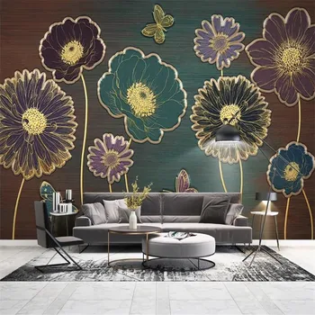 

Custom 3d Wallpaper Mural Nordic Modern Plant Flower Line Drawing Butterfly TV Sofa Background Wallpaper Mural