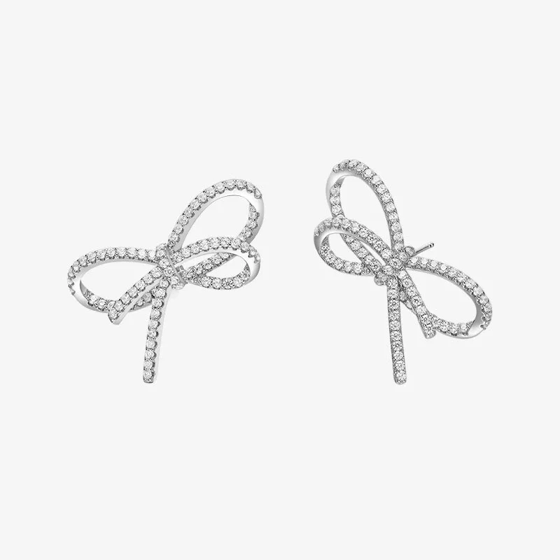 SLJELY Fashion Real 925 Sterling Silver Bowknot Stud Earrings Micro High Quality AAA Cubic Zirconia for Women Fine Party Jewelry | Украшения