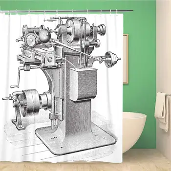 

Bathroom Shower Curtain Workshop Old Milling Machine Vintage from Meyers Konversations Lexikon Polyester Fabric 60x72 inches