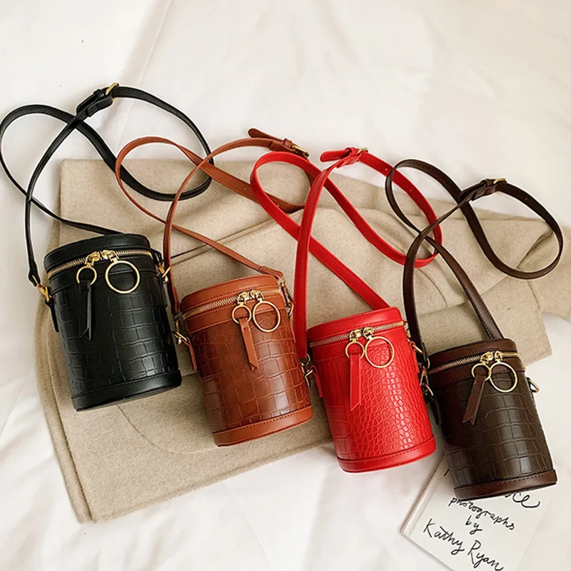 

Store Pattern Cylindrical Female Bucket Bag Crocodile Print Women Shoulder Messenger Bags Luxury Brand Designer Female Handbags