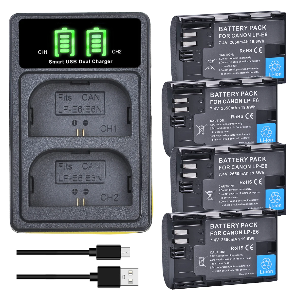 2650mAh LP E6 LP E6N Battery + Charger for Canon EOS 6D 7D 5D Mark II