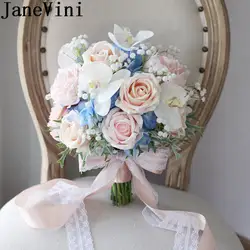 JaneVini искусственный Орхидея Свадебный букет шампанское Розовые розы Брошь Голубая Гортензия Свадебные букеты Флер мариаж 2019