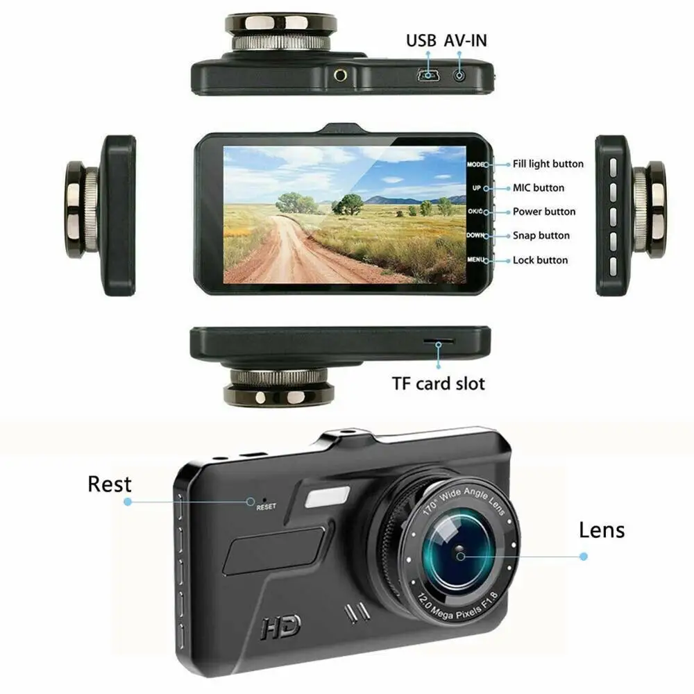 Автомобильный видеорегистратор 4 дюйма HD 1080P с сенсорным