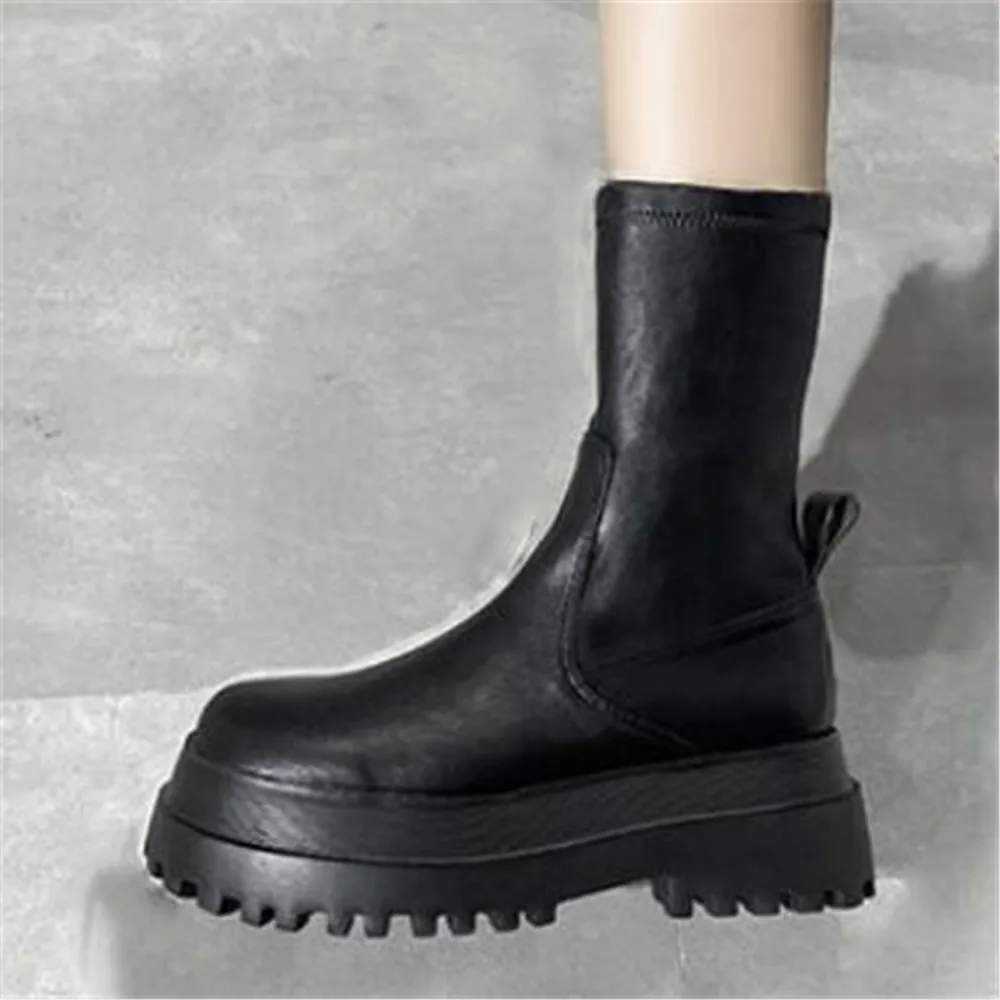 2022 Leather Chelsea Boots Women Platform Ladies Booties Chunky Autumn Winter Non Slip Shoes Heel Short Ankle Boots Black _ - AliExpress Mobile
