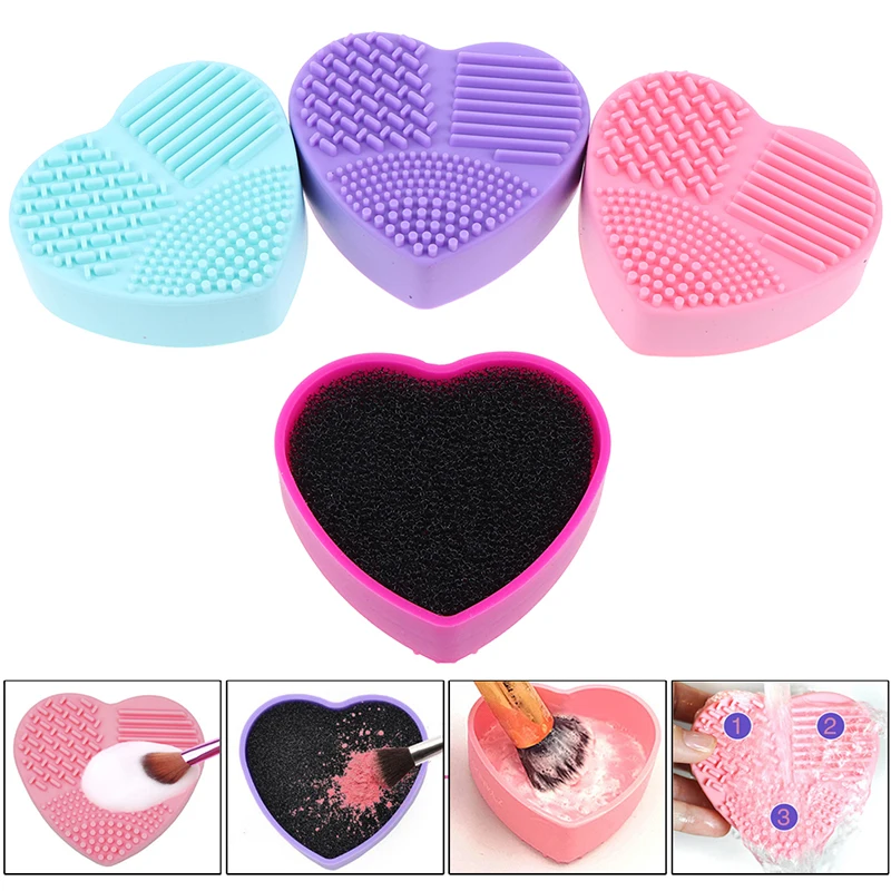 Silicone Makeup Brush Cleaners Portable Compact Mini Practical Cosmetic Brush Cleaning Box Cleaner Kit Dry Wet Dual Use 4 Colors